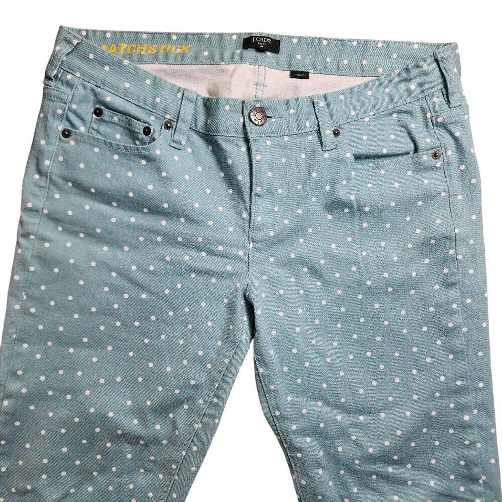 J.Crew Matchstick Polka Dot Stretch Jeans Light Blue Size 31 Cotton/Spandex Wome